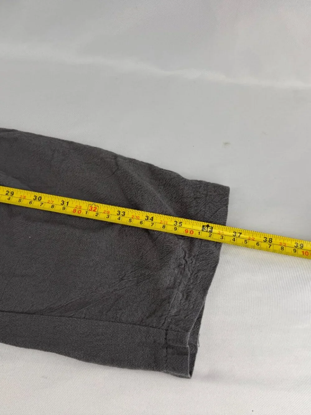 Men's Casual Linen Blend Wide Leg Drawstring Pants Grey Relaxed Fit Size L